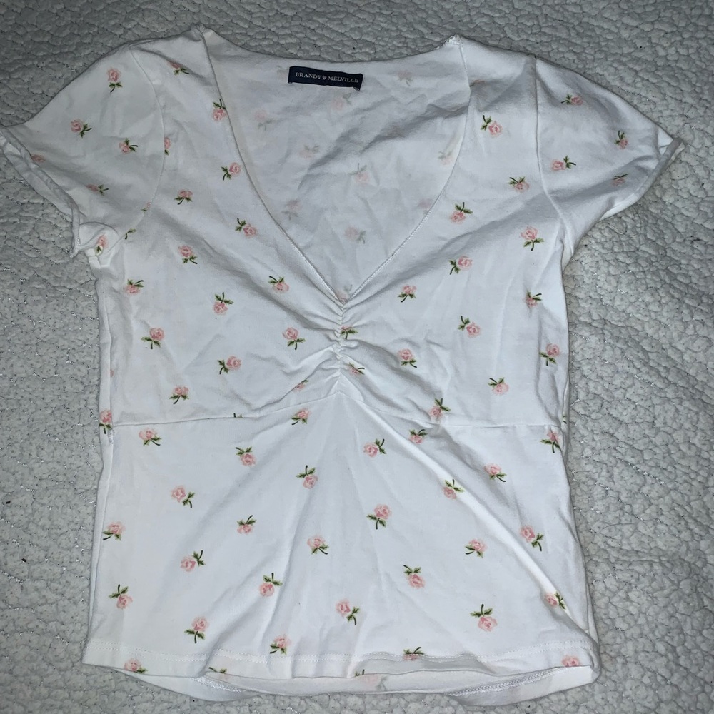 Brandy Melville White Floral Top